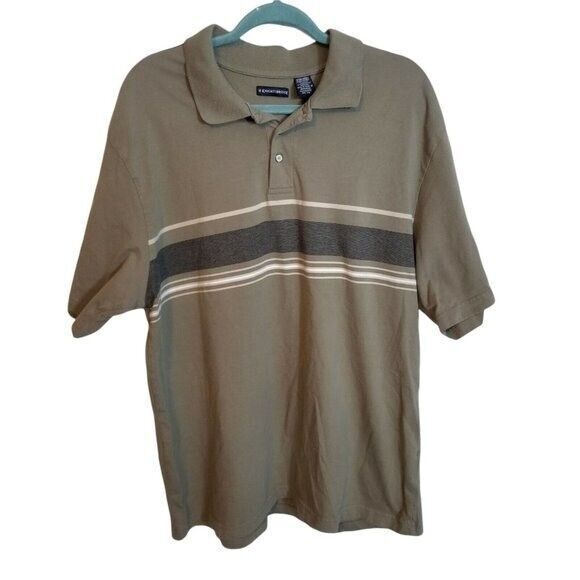 Knights Bridge Mens Sz XL Gray Green Striped Short Sleeve Polo Shirt - Picture 1 of 9